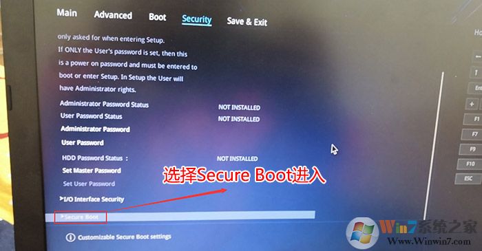 在Security选项下选择Secure Boot回车