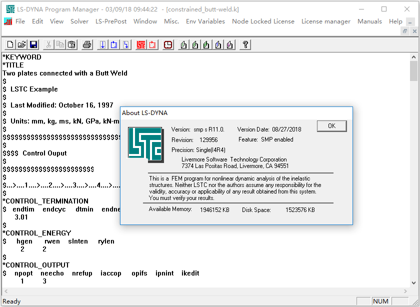 LS-DYNA SMP R11.0.0ƽ